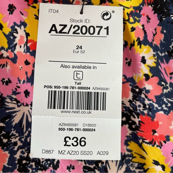 Next Floral Cotton Midaxi Dress - Blue Pink Yellow - Size 24 - NWT - Picture 5 of 5